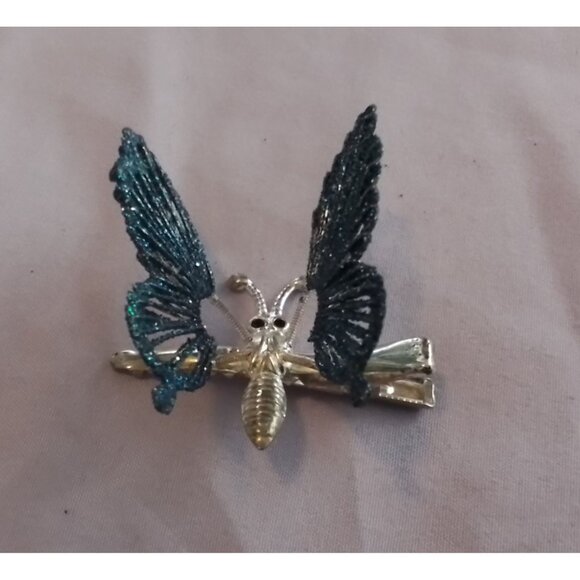 Vintage Silver Tone & Blue Butterfly Hair Clip Barrette - Picture 3 of 6